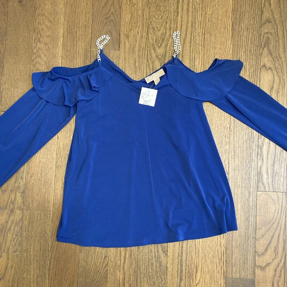 Michael Michael Kors royal blue long sleeve cold shoulder blouse - Picture 3 of 7